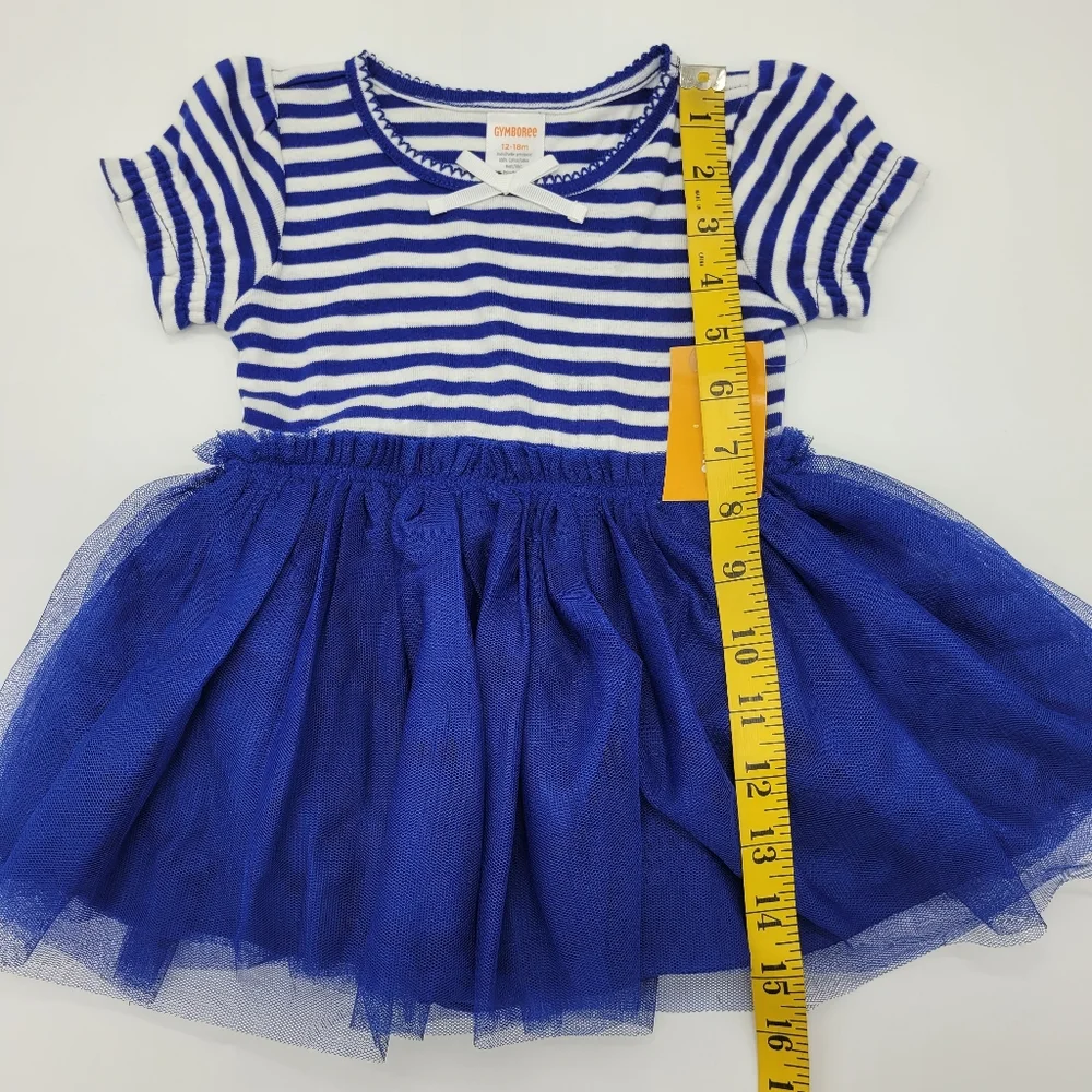 Gymboree Dress Blue Striped Tulle Tutu Bow Short Sleeve Size 12-18mo NEW
